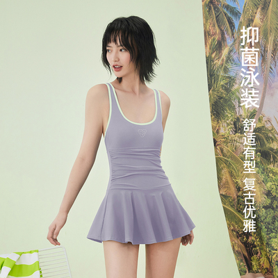 SKYHAND连体泳衣女泡温泉游泳装显瘦遮肚保守凉感沙滩裙出游风格