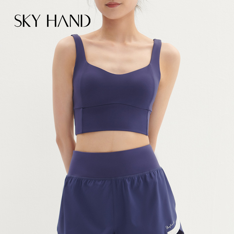 SKYHAND 运动内衣女外穿V领美背背心带胸垫防震聚拢瑜伽健身文胸 - 图2