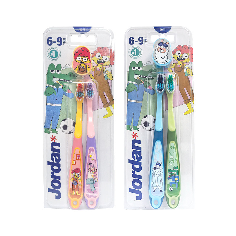 挪威jordan婴幼儿童宝宝指套训练护齿乳牙刷软毛6-9岁3段双支