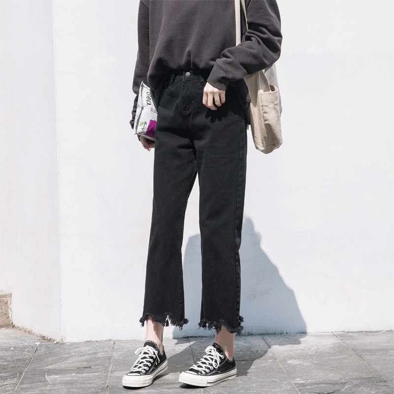 八分小个子150黑色女宽松牛仔裤 随晨牛仔裤