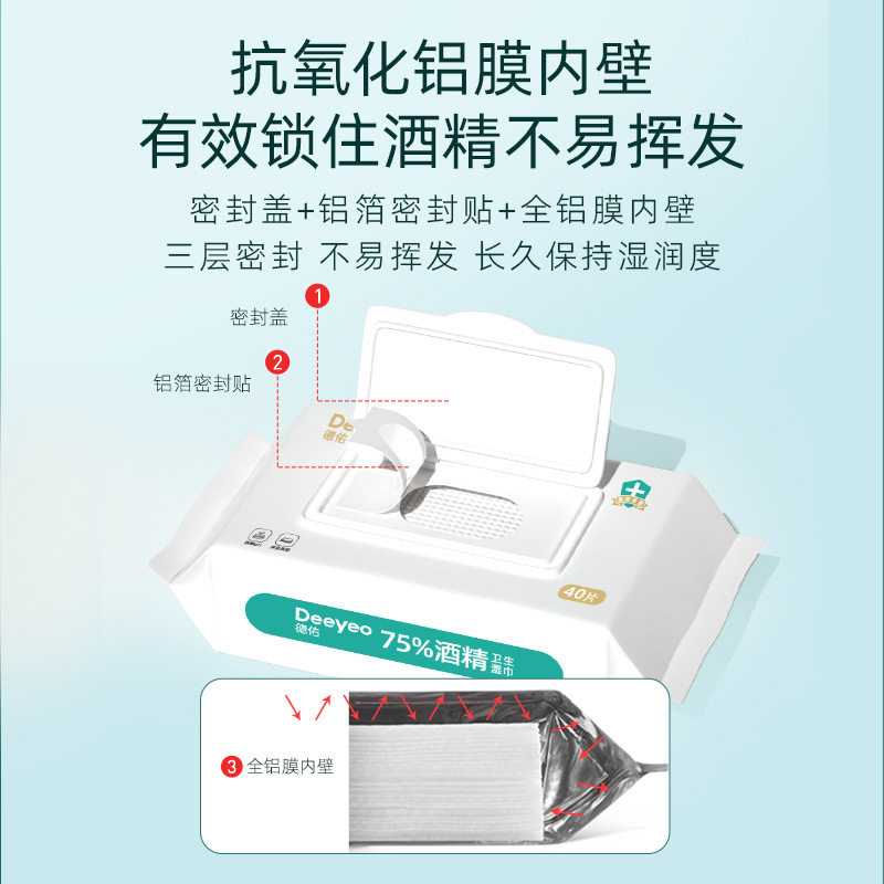 德佑75%酒精湿巾家庭装清洁消毒办公家用卫生杀菌专用湿纸巾40抽,淘宝优惠券,粉丝福利购,淘宝优惠卷