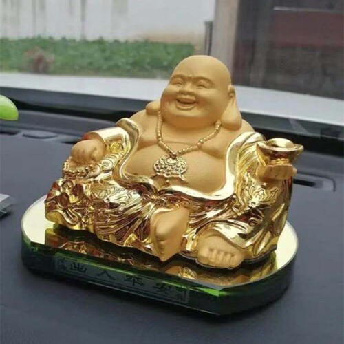 汽车摆件绒沙金弥勒佛大肚佛车载笑佛车内高档品香水座佛像除异味 - 图0