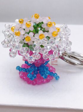 diy手工串珠高亮水晶手捧花 花束成品 创意水晶编织饰品挂件