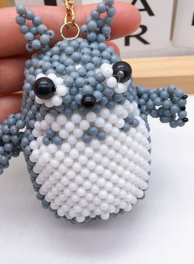 DIY手工串珠大头龙猫摆件成品 创意手工串珠卡通玩偶摆件儿童礼物