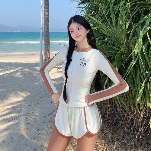 游泳衣女2026新款分体运动风保守遮肚显瘦韩国ins风泡温泉游泳装 - 图1