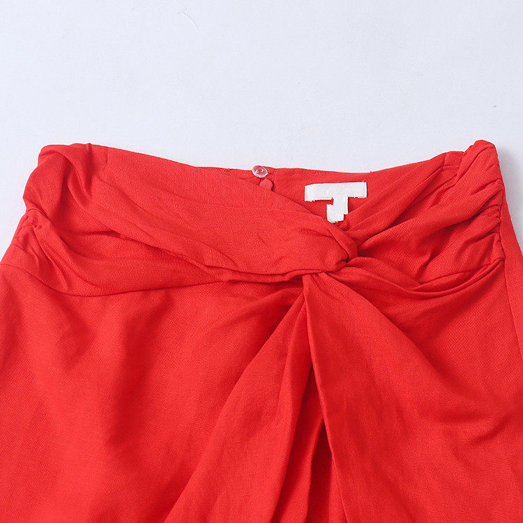 亚麻扭结半身裙  夏季新外贸女装自然腰拉链包臀开叉中长裙30685