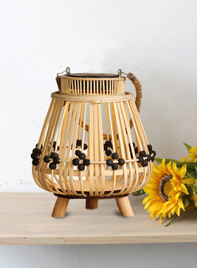 ins复古藤编风灯烛台装饰摆件