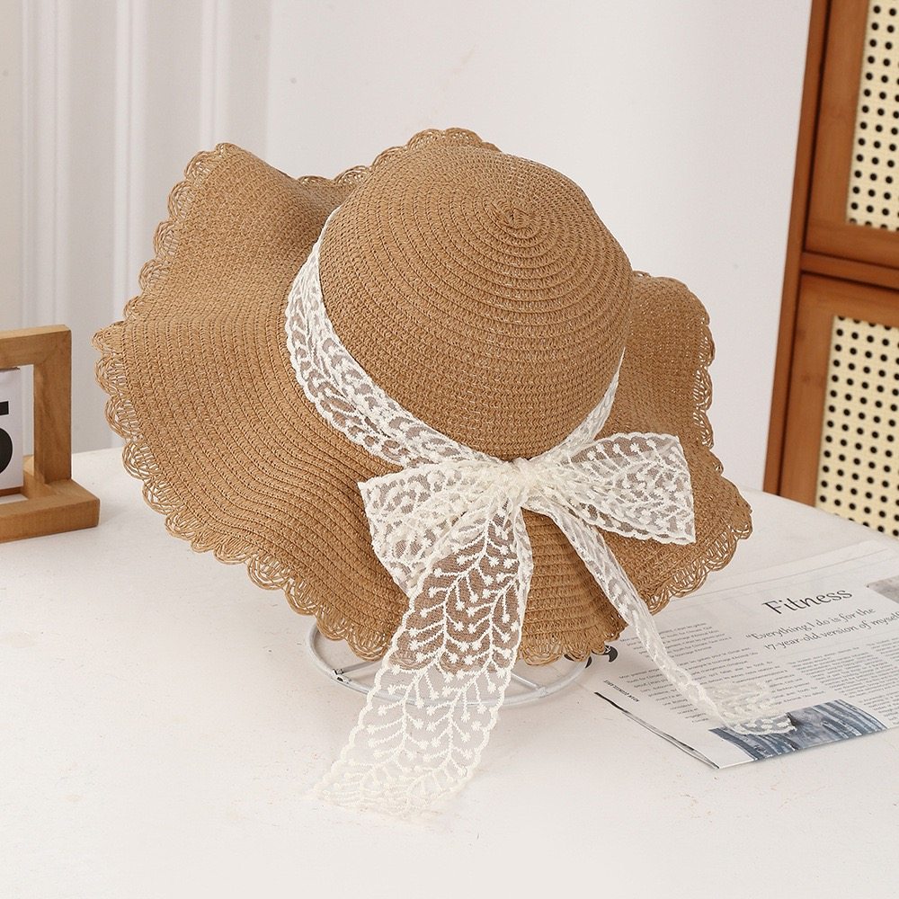 法式蕾丝蝴蝶结草帽女2025新款大帽檐防晒遮阳渔夫帽海边沙滩度假,淘宝优惠券,粉丝福利购,淘宝优惠卷