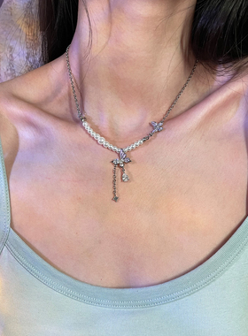 夏日超仙紫色蝴蝶珍珠甜酷项链