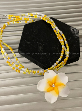 夏日黄白色花朵项链清新超仙配饰