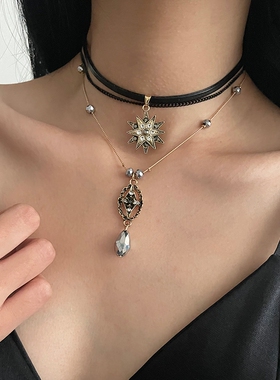 多层星芒水晶项链y2k辣妹吊坠女