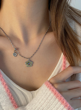 钛钢女花朵星星项链小众设计细款