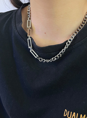 OUKECHUN嘻哈链条钛钢项链男ins潮酷简约锁骨链百搭不掉色配饰女