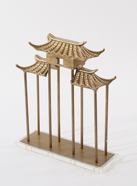新中式建筑金属牌坊摆件软装饰品