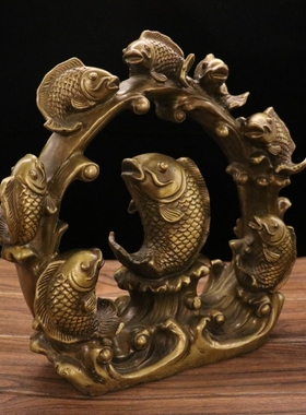 纯铜连年招财鱼摆件风水客厅玄关锦鲤鱼装饰店铺开业礼品财富临门