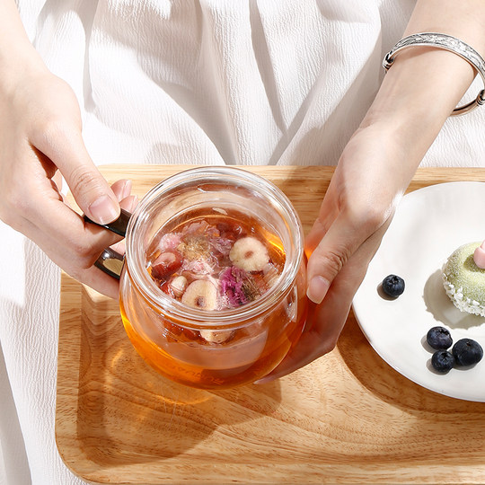 富光茶水分离泡茶杯女花茶杯高硼硅玻璃杯带滤网家用办公室水杯子