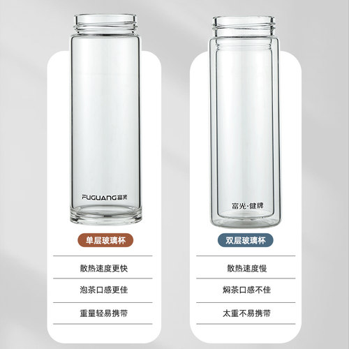 富光单层玻璃杯大容量水杯男2026新款便携泡茶杯高硼硅茶水分离杯 - 图1