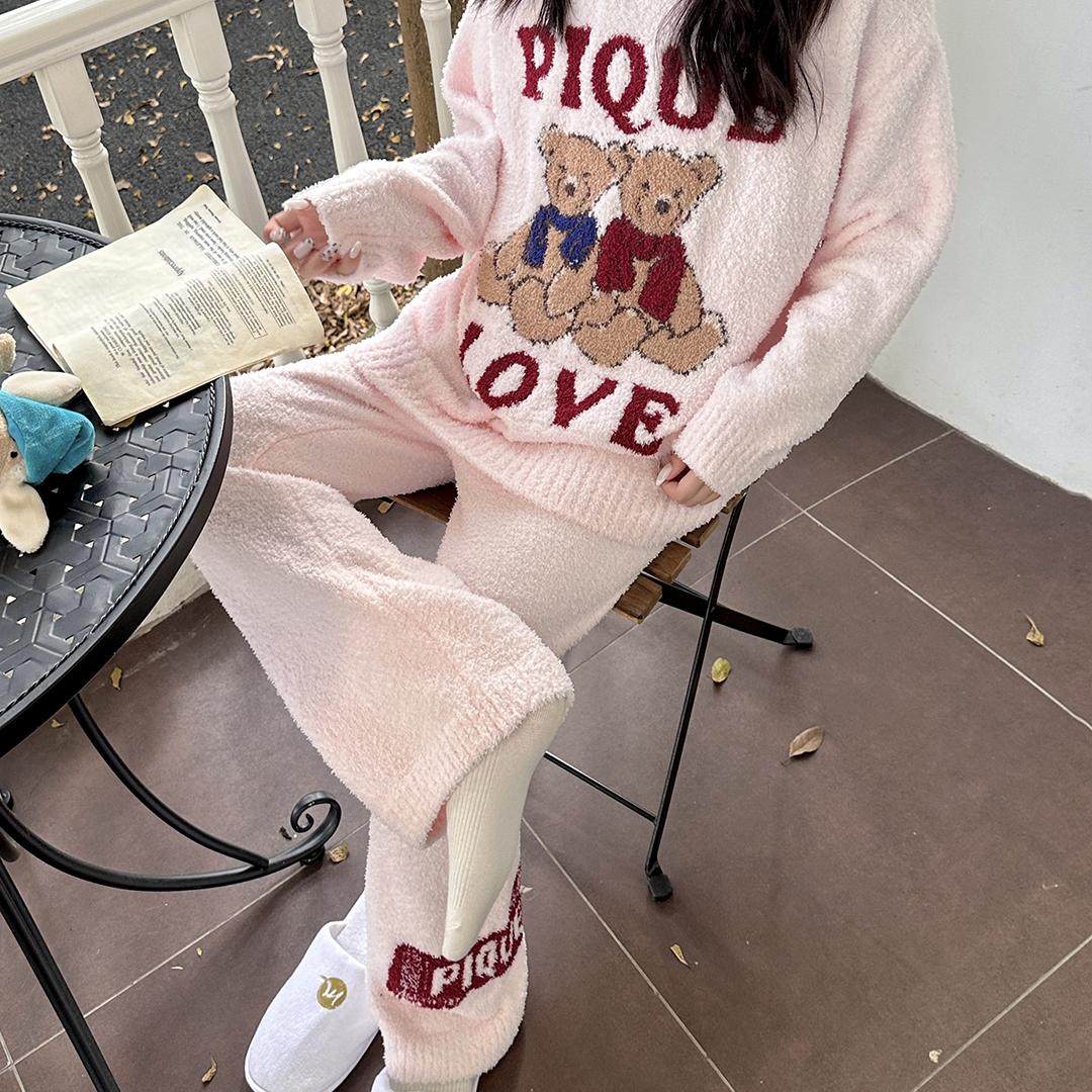 日系LOVE字母小熊软绵绵云感绒冬季加厚保暖情侣睡衣卡通家居服男,淘宝优惠券,粉丝福利购,淘宝优惠卷