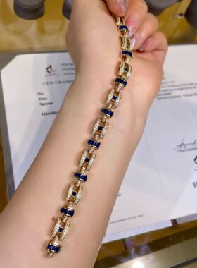 5.72ct培育红宝石中古猪鼻子蓝色钻时尚高级重工手链晚宴奢华气质