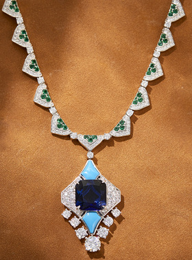 项链女款蓝色方块S925银镀金