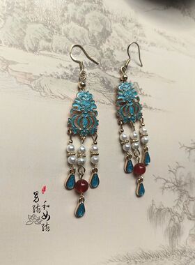 原创古风景泰蓝女性耳环可换夹子