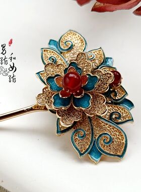 原创发簪景泰蓝故宫风古风饰品