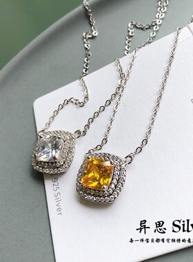 日韩925纯银白黄钻镶钻项链女