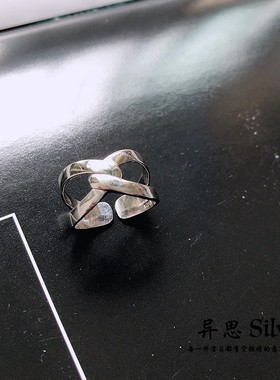 925纯银宽版交错打结尾戒