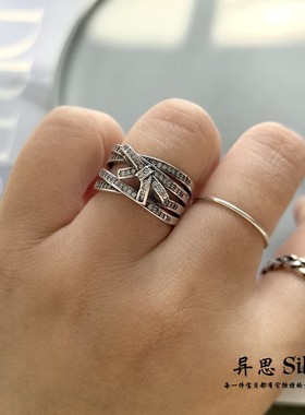 韩国S925纯银镶钻多层蝴蝶结闭口戒指 轻奢小众复古 个性高档12号