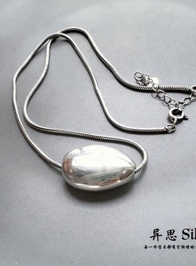 原创设计 S925纯银蛇骨链光面椭圆珠子锁骨项链 金属风 小众极简