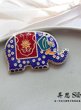 手工银吊坠925纯银大象蝴蝶彩釉