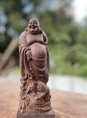 越南沉香木雕刻三子弥勒佛工艺品摆件卧室客厅创意摆件特价邮