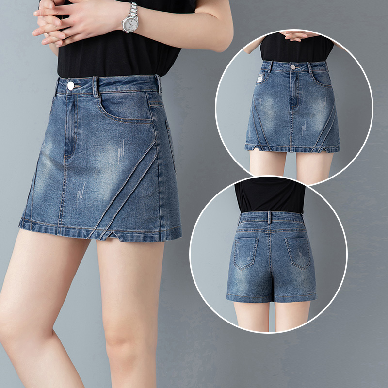 卡貂尼旗舰店牛仔短裙女夏季薄款时尚高腰a字裙裤新款包臀半身裙百搭短裤1