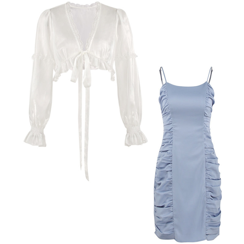 lhn 2021新款休闲系带长袖女吊带裙 lhn时尚套装