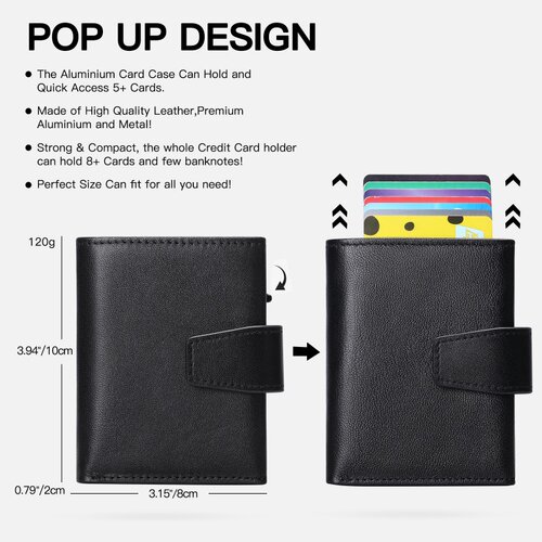 真皮男士钱包头层牛皮卡套铝合金自动卡盒男多功能钱夹wallet men - 图1
