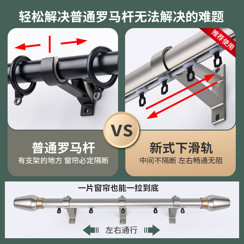 提籁雅铝合金窗帘轨道加厚静音罗马杆轨道家用窗帘杆窗帘配件