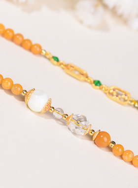 新中式国风毛衣链项链藏式唐卡吊坠绳串珠复古锁骨链脖挂小众复古