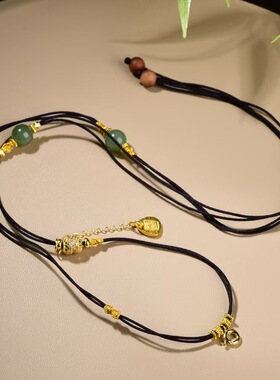 新中式天然和田玉吊坠绳手工编织轻奢项链绳万能链可挂蜜蜡翡翠佛