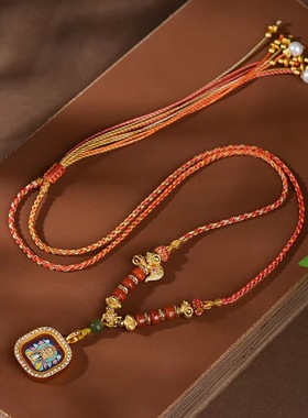 新款方形黄铜擦擦嘎乌盒吊坠绳项链民族风手绘随身立体唐卡项链