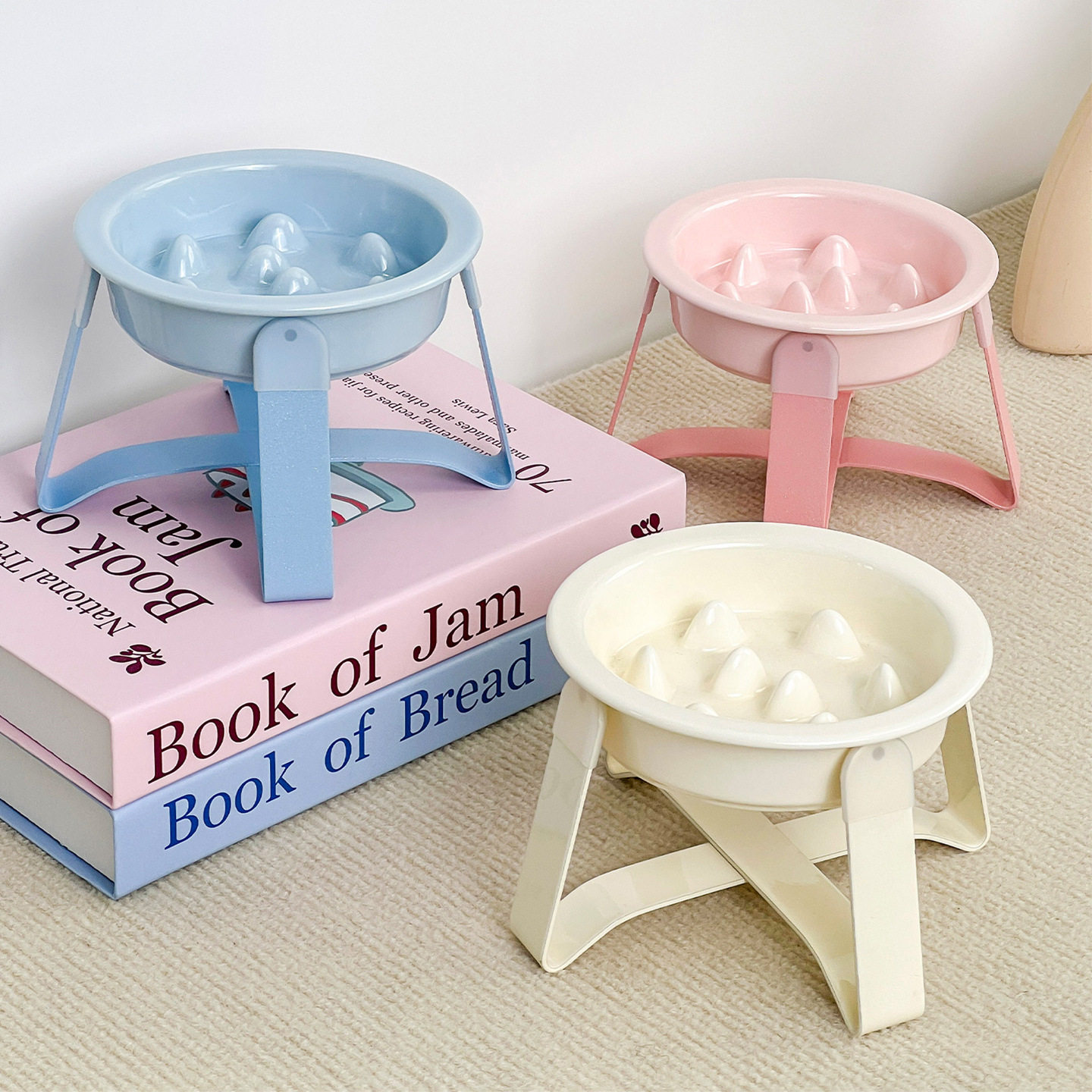 创意奶油风护边慢食碗带矮款铁架防打翻喝水碗防噎缓食碗猫碗狗碗,淘宝优惠券,粉丝福利购,淘宝优惠卷