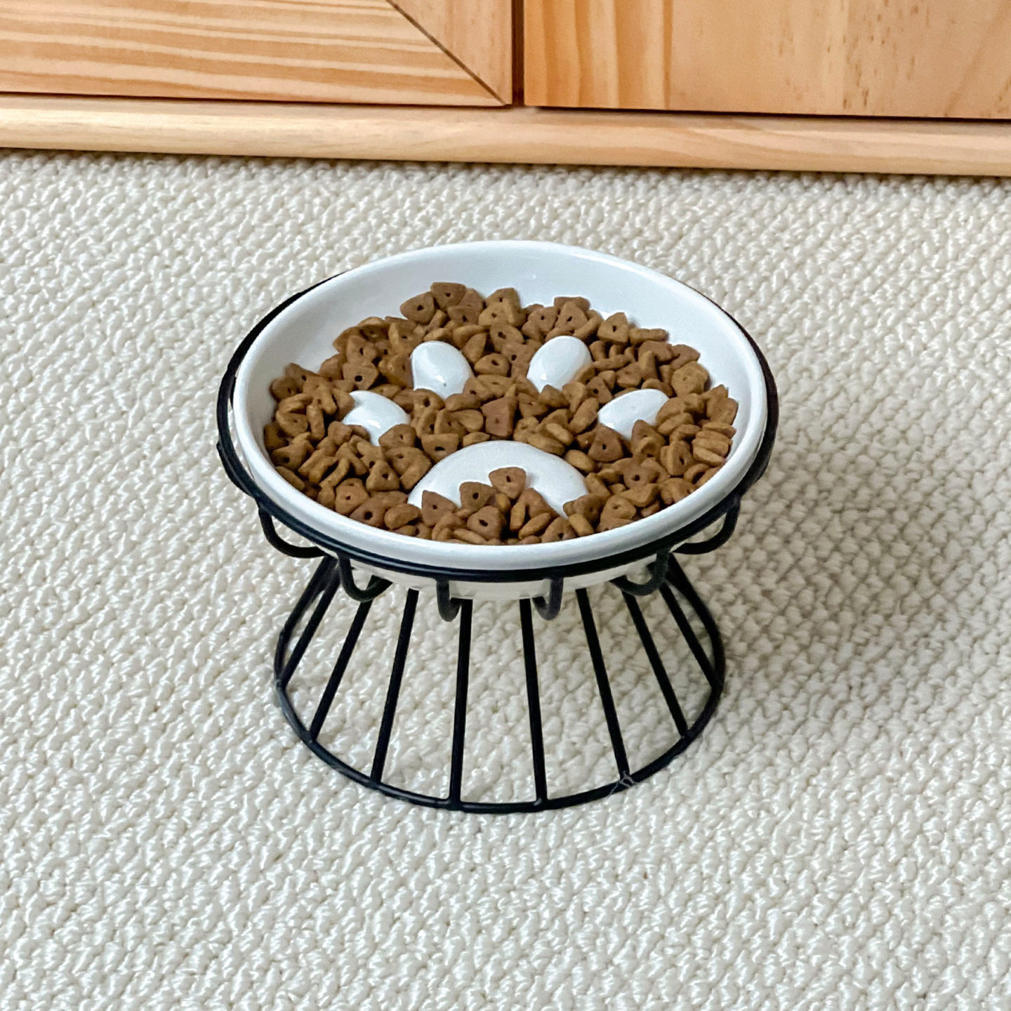 简约风猫爪慢食盘带条纹铁架高脚碗架陶瓷宠物碗猫碗狗碗防噎缓食,淘宝优惠券,粉丝福利购,淘宝优惠卷