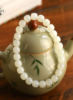 MYPAPA和田玉系列收藏级细肉白玉和田玉老型珠单圈手链手串男女