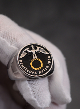 包邮东线复刻复古欧洲闪电骷髅鹰橡树叶钛钢古币戒指