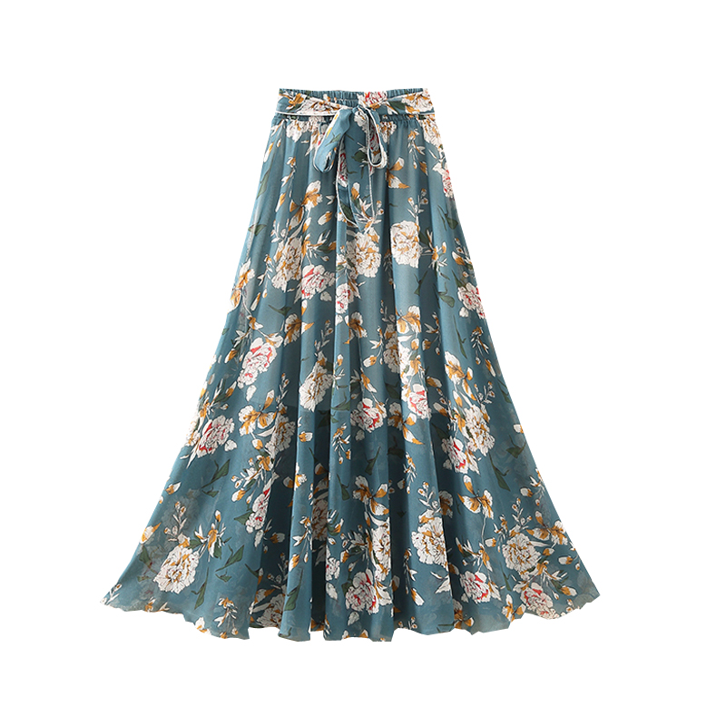 香雪露旗舰店印花雪纺大摆裙子中长款半身裙女碎花波西米亚旅游度假长裙沙滩裙3