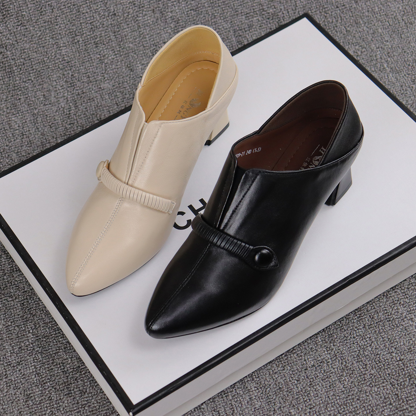 红依利女鞋2026新款羊皮舒适粗跟深口单鞋时尚百搭软底通勤小皮鞋,淘宝优惠券,粉丝福利购,淘宝优惠卷