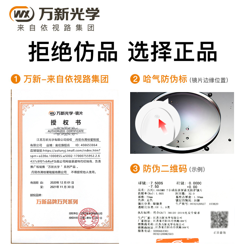 万新镜片超薄高度近视防蓝光非球面 奥伦定制眼镜片