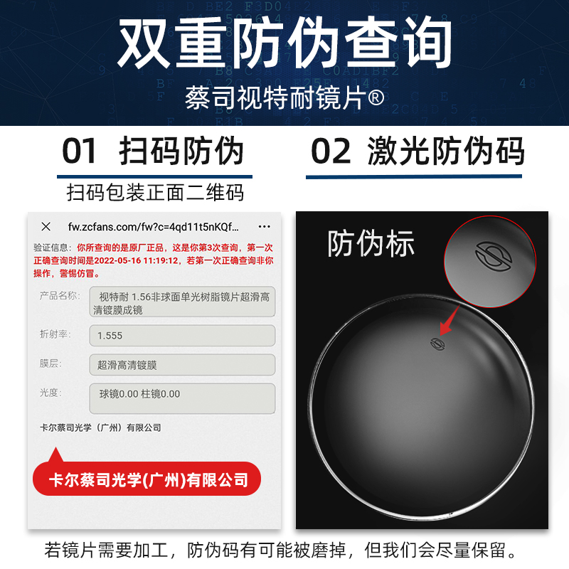 蔡司视特耐镜片1.56近视超薄配镜 奥伦定制眼镜片