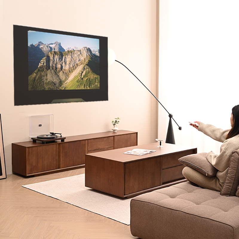 尚品 实木电视柜简约现代客厅靠墙落地柜家用电视机柜茶几组合