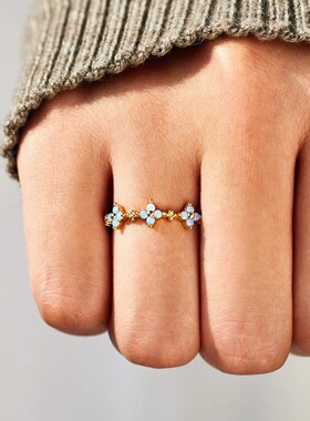 S925纯银三花戒指女式简约时尚