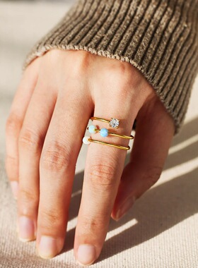 S925纯银旋转欧泊解压女士戒指